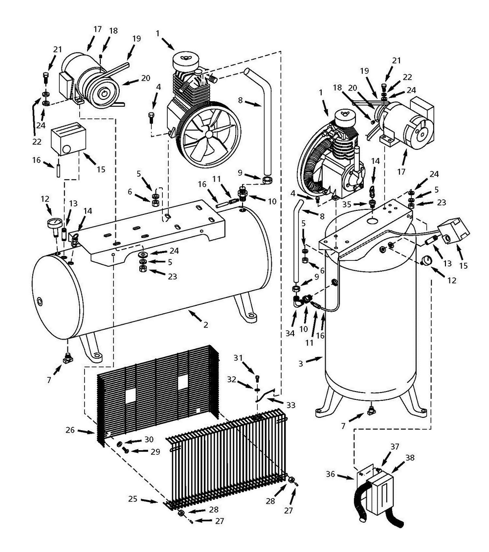 Tank Assembly Parts Diagram and Parts List for CI073080V (03)(2008) Campbell Hausfeld Compressor
